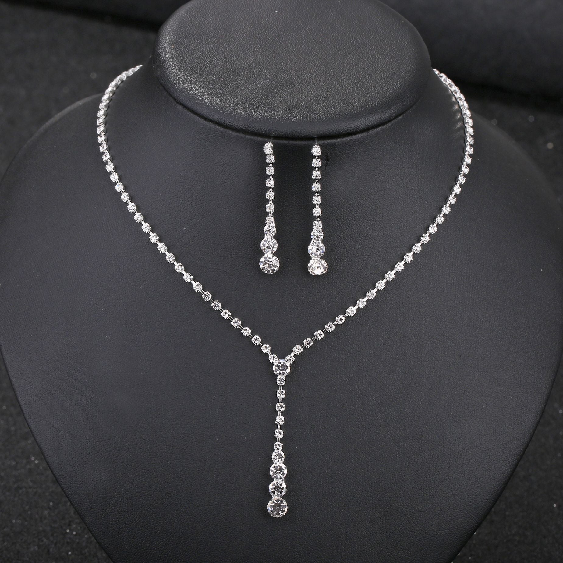Silver Water Drop Necklace Earrings Two-piece Set Combination