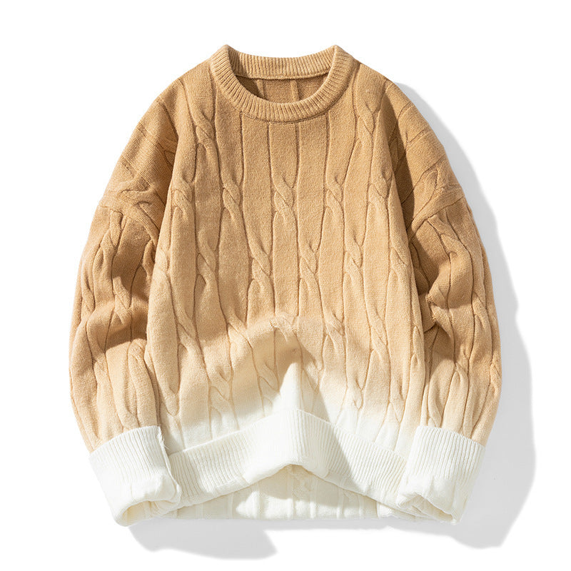 Idle Style Winter Gradient Contrast Round Neck Thickened Men's Sweater