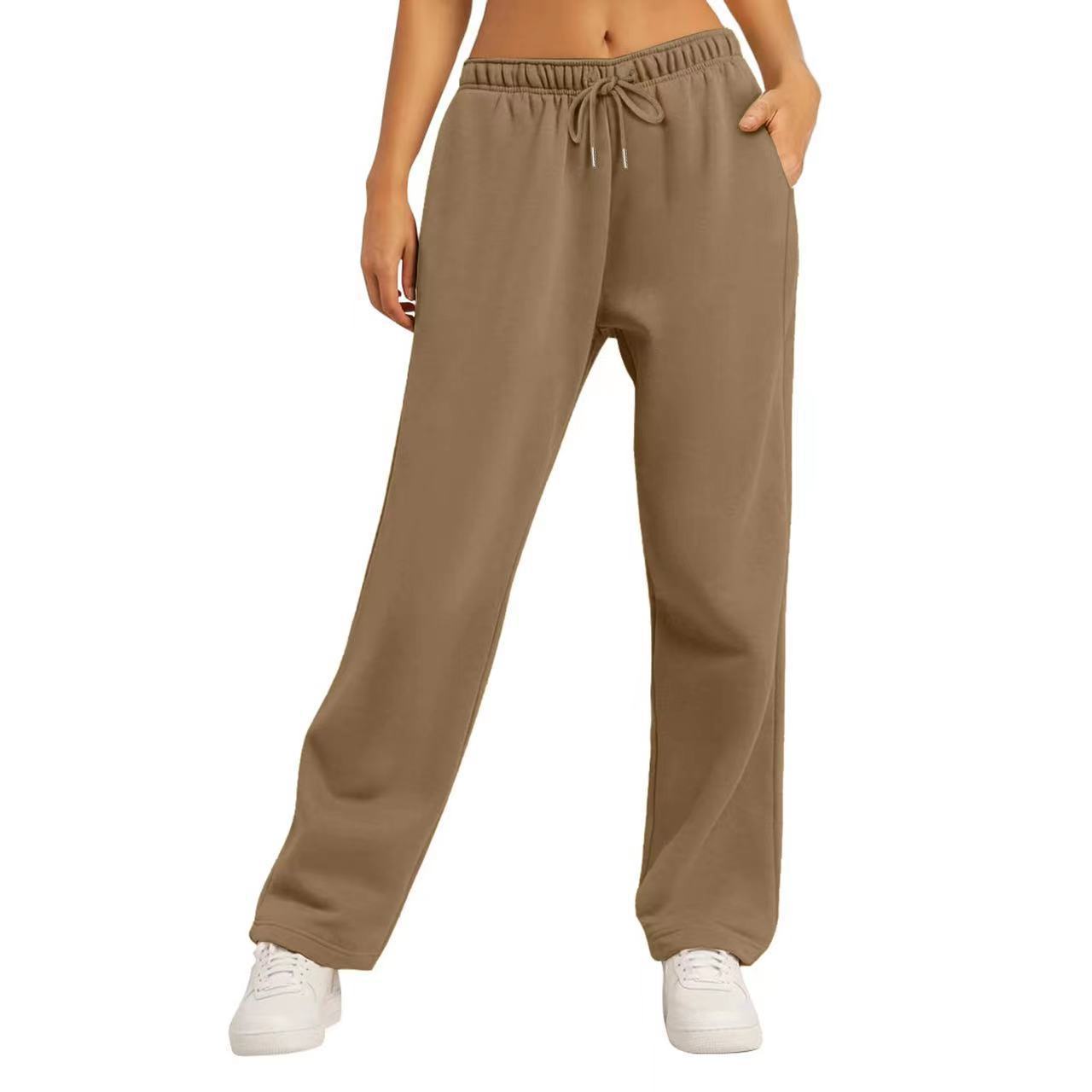 Same Style Solid Color Casual Loose Fleece-lined Trousers