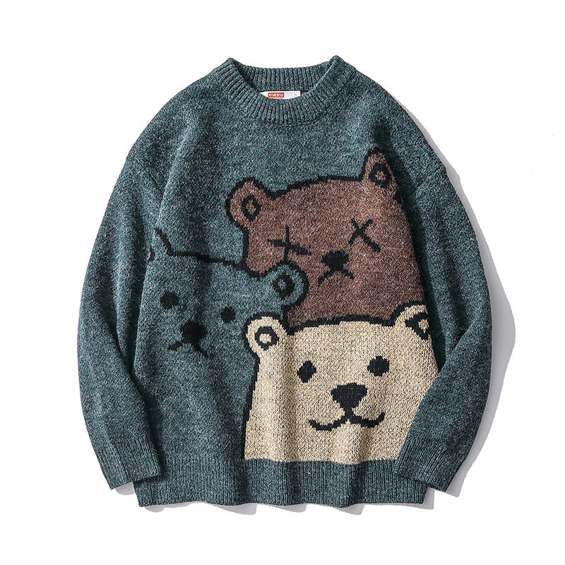 Bear Couple Sweater Men and Women Trend Loose Round Neck Lazy Knit Sweater