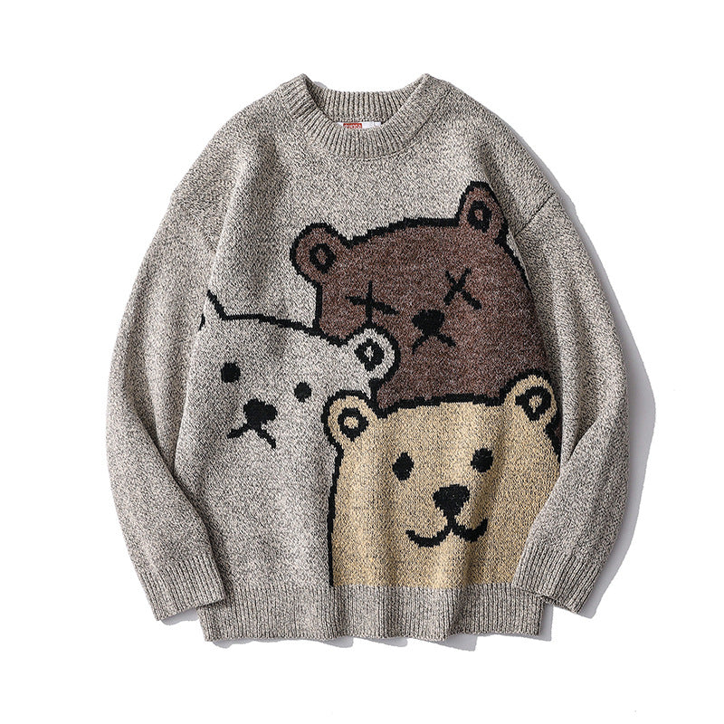 Bear Couple Sweater Men and Women Trend Loose Round Neck Lazy Knit Sweater
