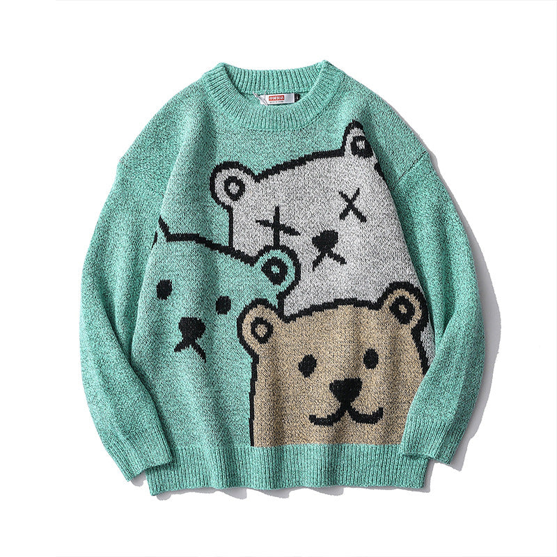 Bear Couple Sweater Men and Women Trend Loose Round Neck Lazy Knit Sweater