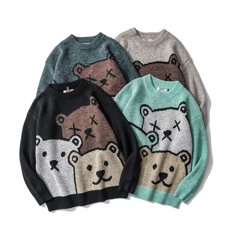 Bear Couple Sweater Men and Women Trend Loose Round Neck Lazy Knit Sweater