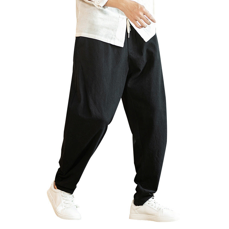 Chinese Style Cotton And Linen Men's Pants Trendy Loose Wide-leg Harem Pants