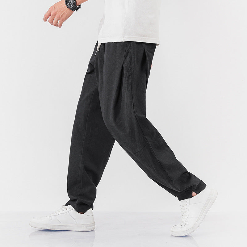 Chinese Style Cotton And Linen Men's Pants Trendy Loose Wide-leg Harem Pants