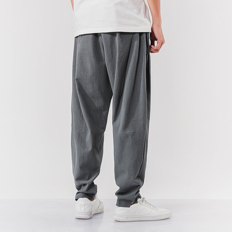 Chinese Style Cotton And Linen Men's Pants Trendy Loose Wide-leg Harem Pants