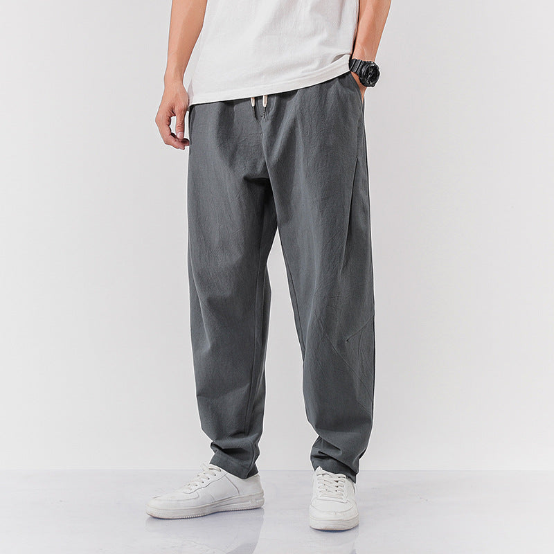 Chinese Style Cotton And Linen Men's Pants Trendy Loose Wide-leg Harem Pants