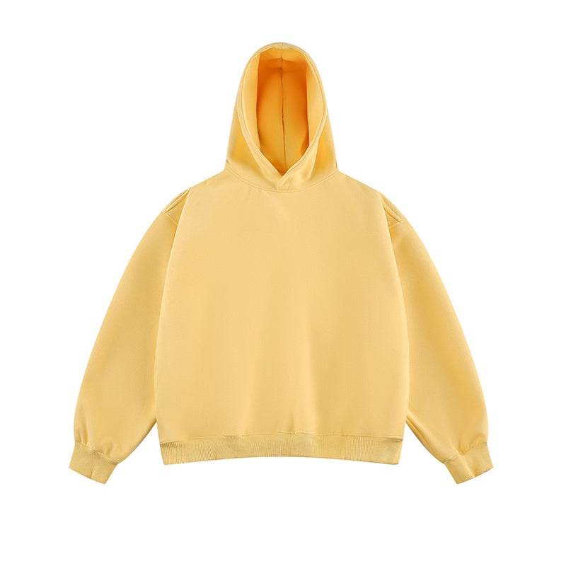 Short Wide Fleece Hooded Sweatshirt For Men And Women In American Solid Color