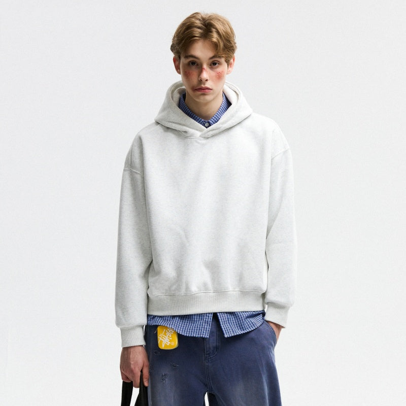 Short Wide Fleece Hooded Sweatshirt For Men And Women In American Solid Color