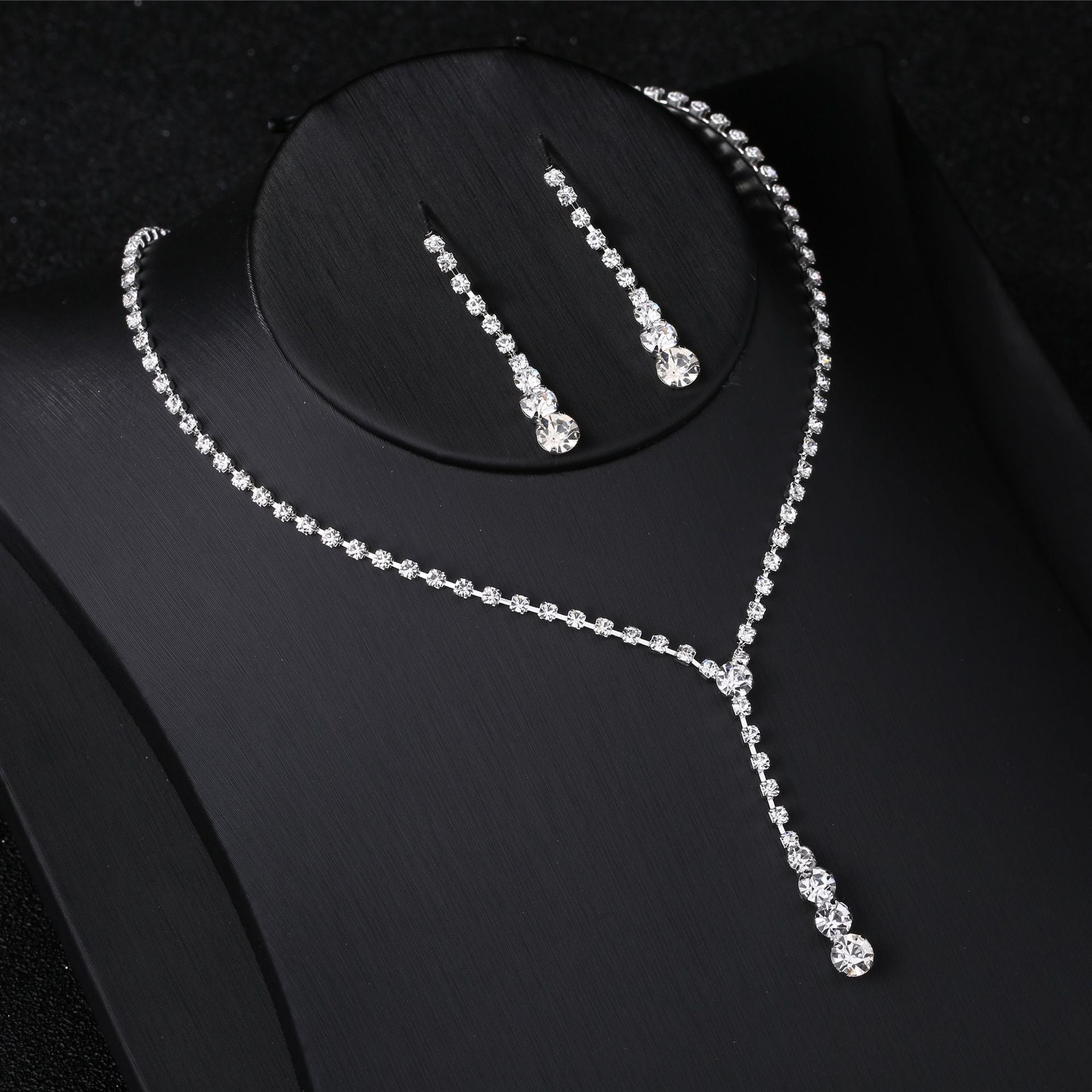 Silver Water Drop Necklace Earrings Two-piece Set Combination