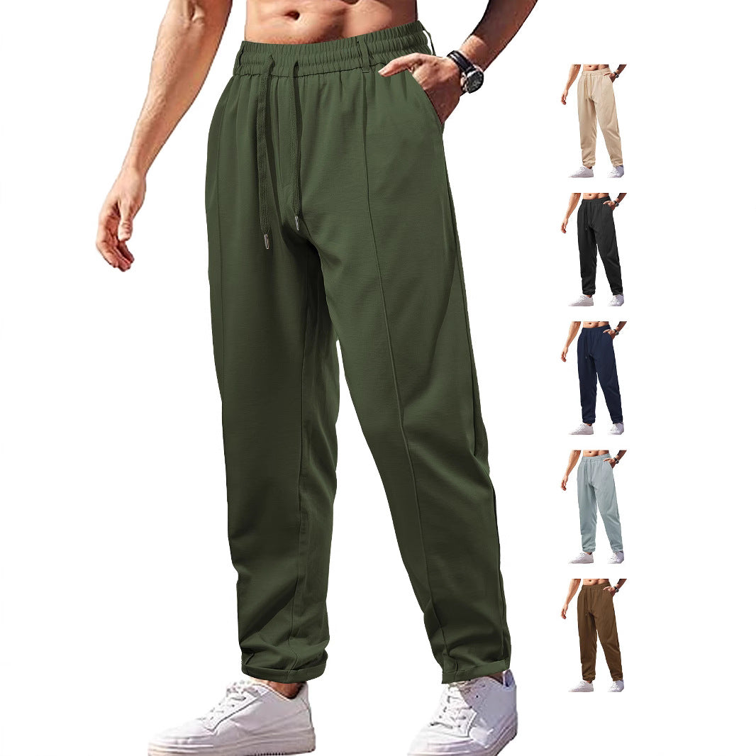 Loose, Breathable High-waist Drawstring Cotton-like Twill Woven Men's Casual Pants