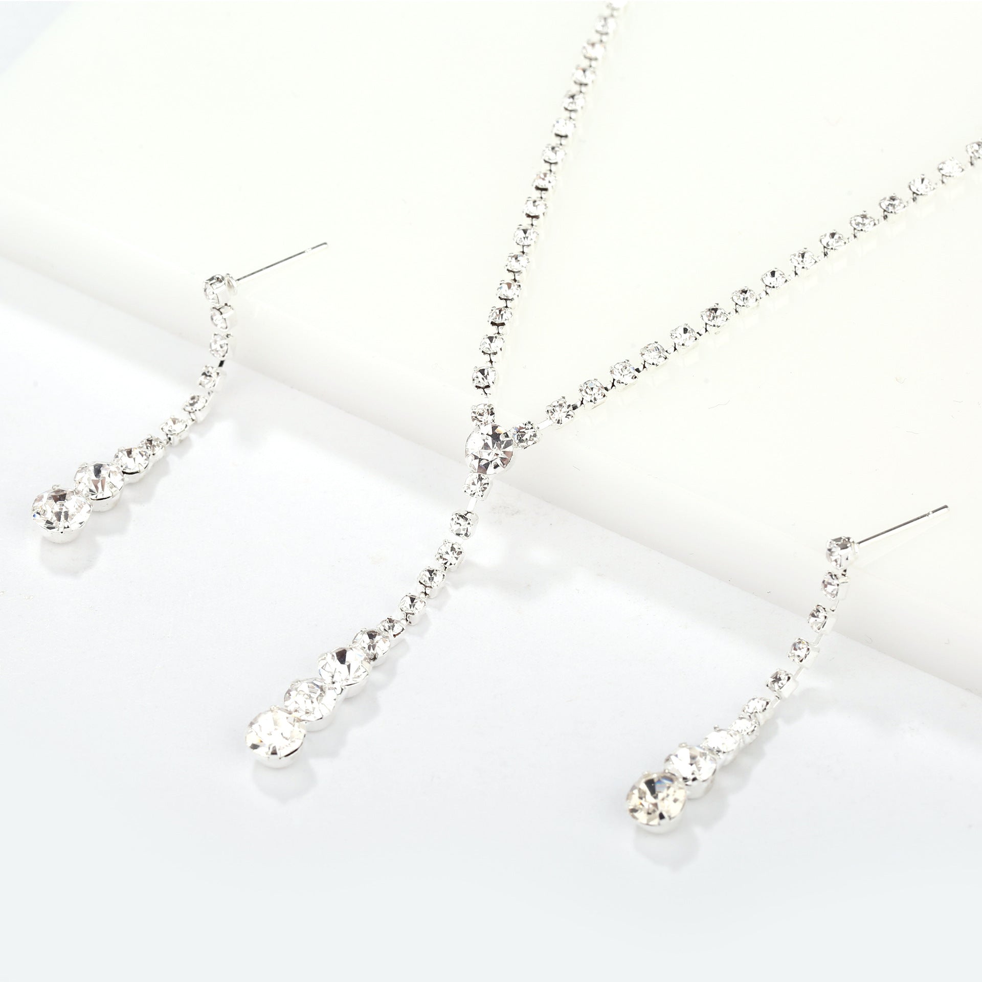 Silver Water Drop Necklace Earrings Two-piece Set Combination