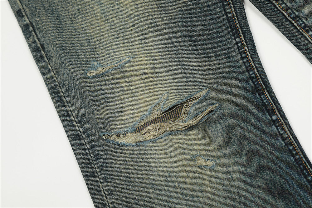 American Retro Tattered Jeans Denim Trousers Men
