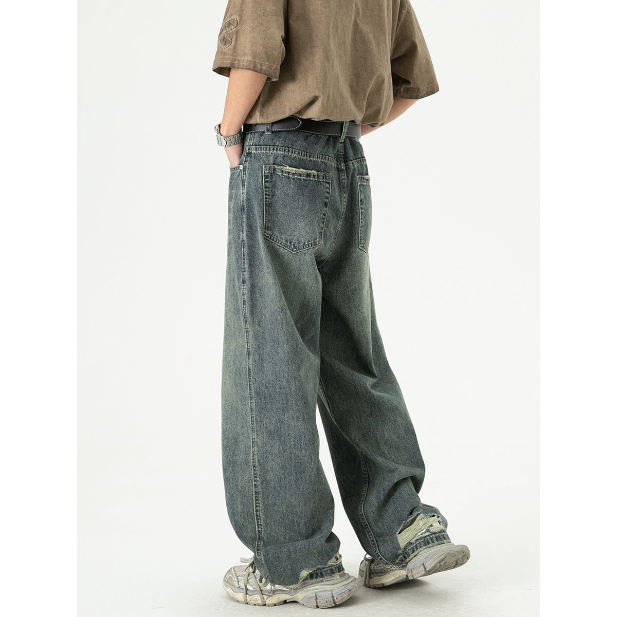 Retro Tattered Jeans Loose Wide Leg Denim Trousers