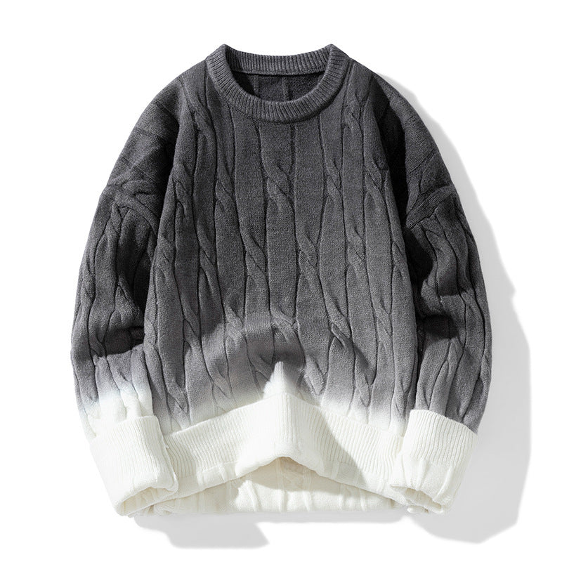 Idle Style Winter Gradient Contrast Round Neck Thickened Men's Sweater