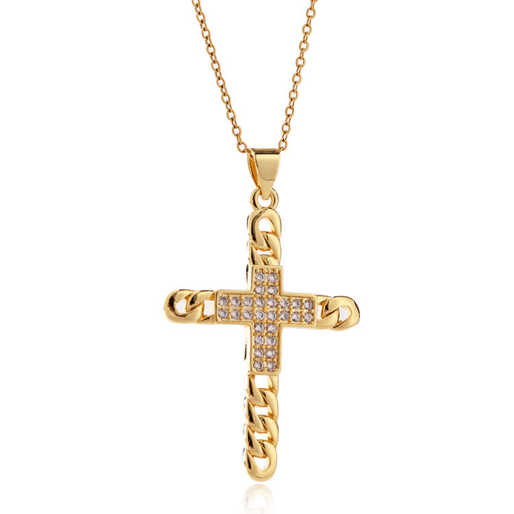 Gold Plated Titanium Steel Chain Golden Butterfly Cross Pendant Necklace