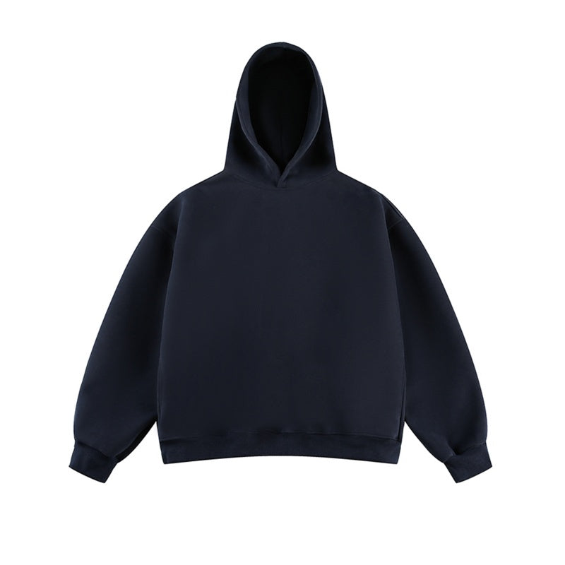 Short Wide Fleece Hooded Sweatshirt For Men And Women In American Solid Color