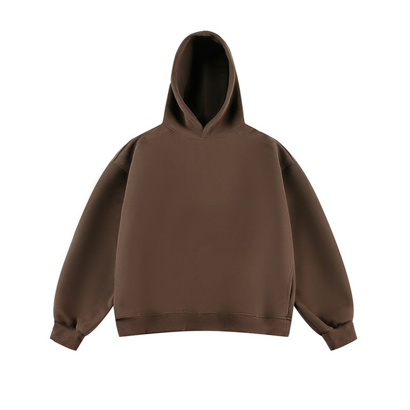 Short Wide Fleece Hooded Sweatshirt For Men And Women In American Solid Color