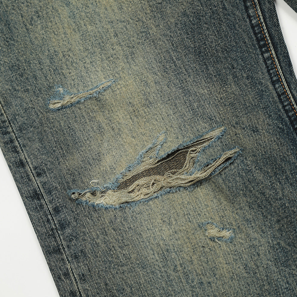 American Retro Tattered Jeans Denim Trousers Men