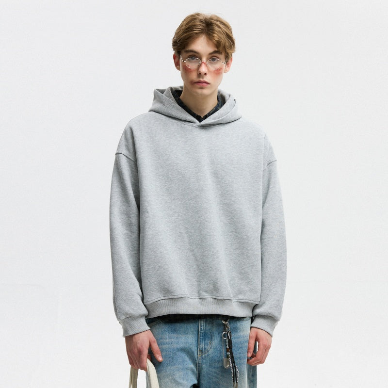 Short Wide Fleece Hooded Sweatshirt For Men And Women In American Solid Color