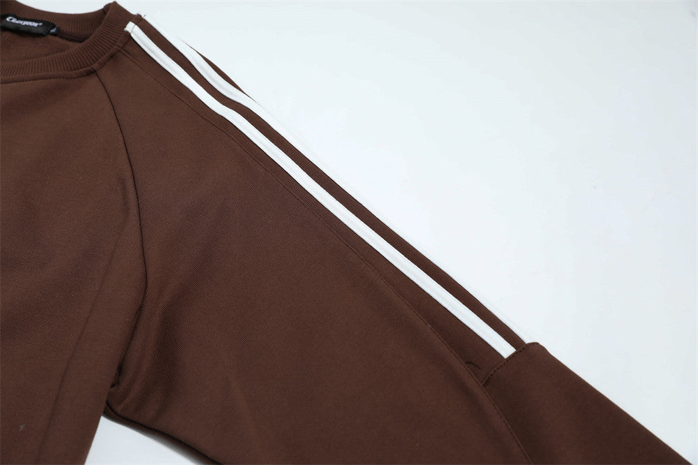 Ribbon Color Matching Three Bars Sports Round Neck Sweater Men's Long Sleeve