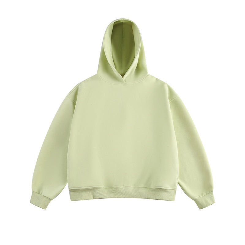 Short Wide Fleece Hooded Sweatshirt For Men And Women In American Solid Color