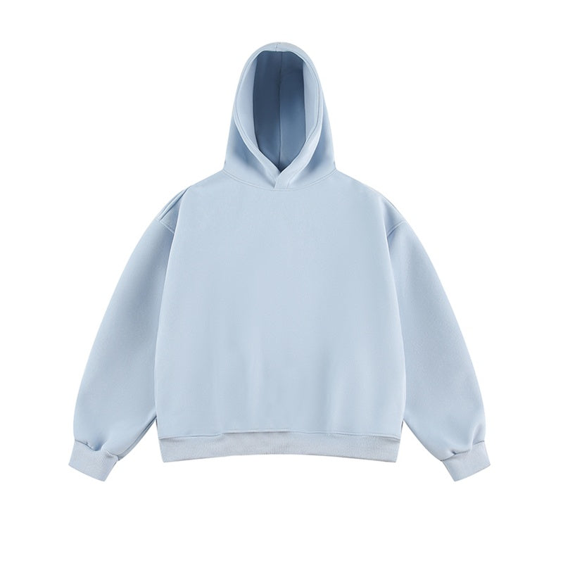 Short Wide Fleece Hooded Sweatshirt For Men And Women In American Solid Color
