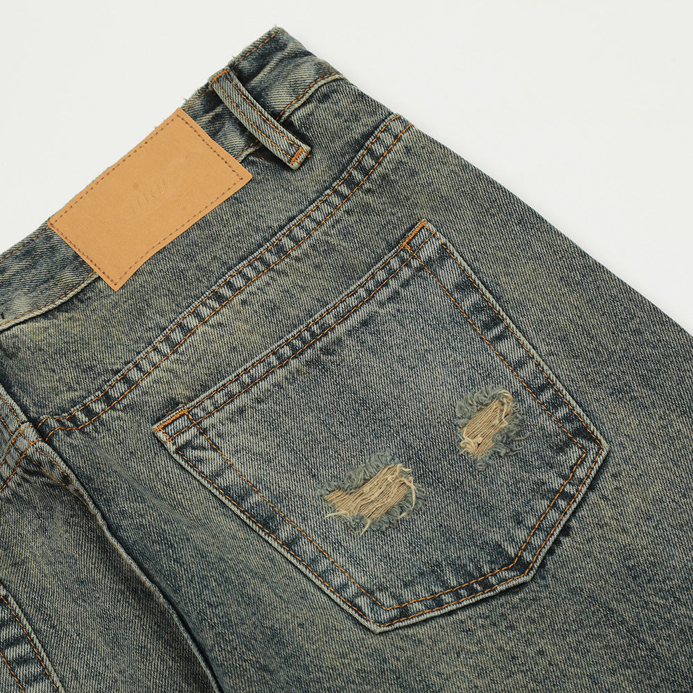 American Retro Tattered Jeans Denim Trousers Men