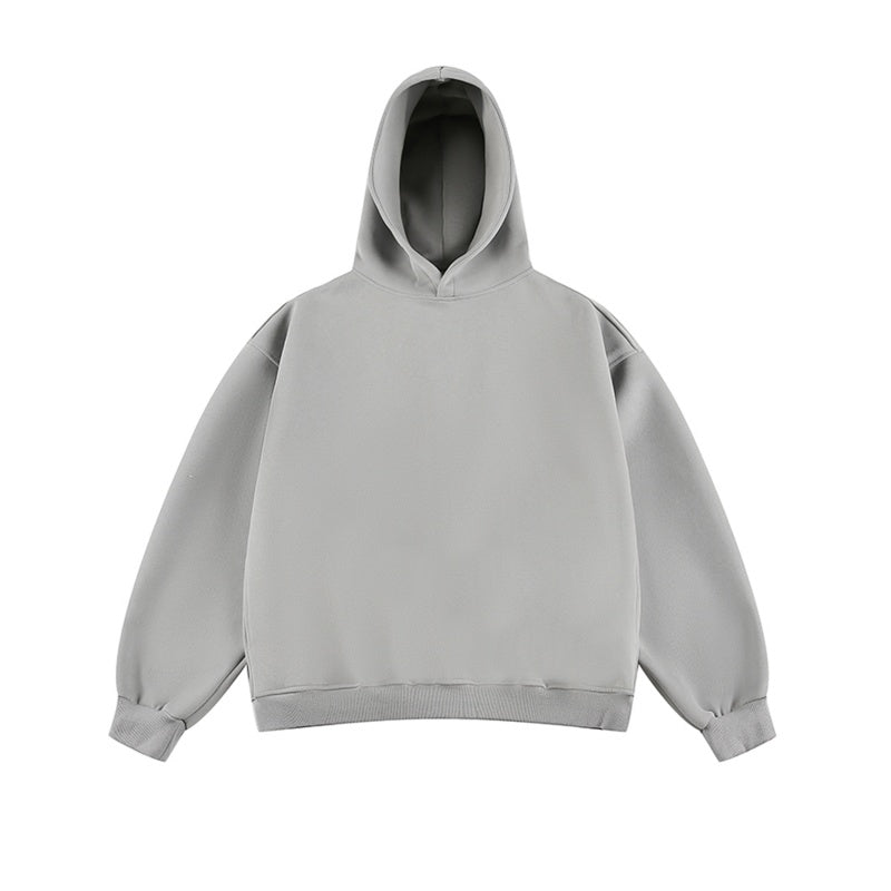 Short Wide Fleece Hooded Sweatshirt For Men And Women In American Solid Color