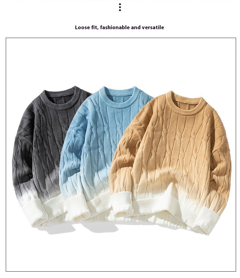 Idle Style Winter Gradient Contrast Round Neck Thickened Men's Sweater