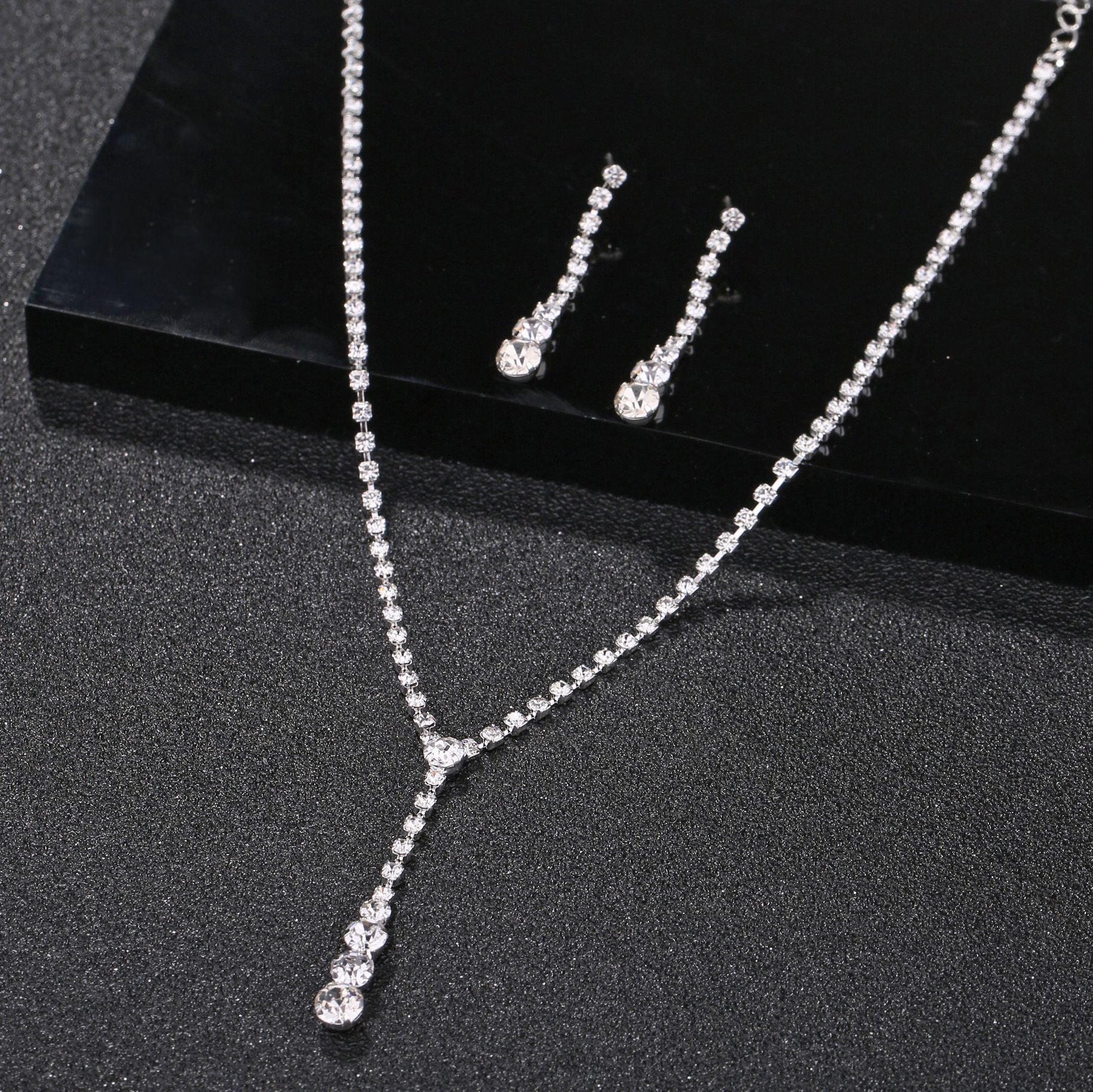 Silver Water Drop Necklace Earrings Two-piece Set Combination