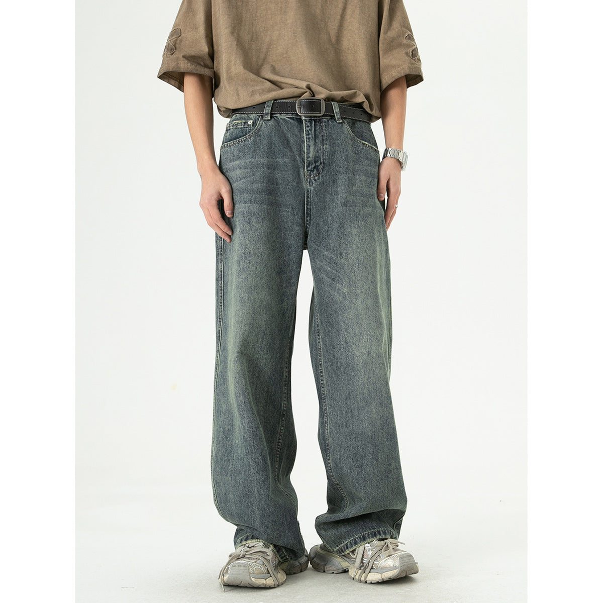 Retro Tattered Jeans Loose Wide Leg Denim Trousers