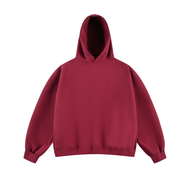 Short Wide Fleece Hooded Sweatshirt For Men And Women In American Solid Color