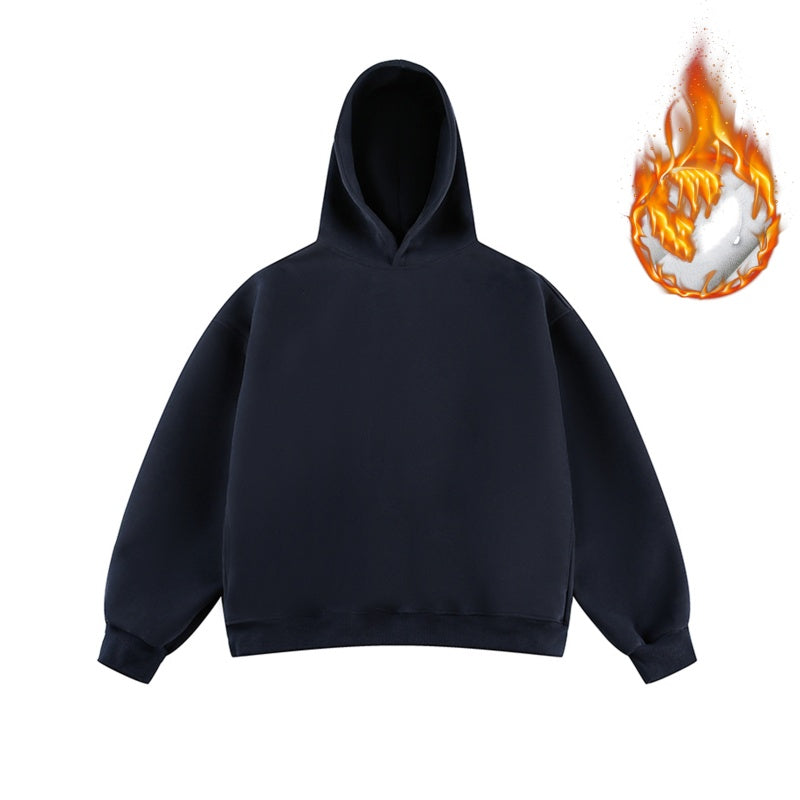 Short Wide Fleece Hooded Sweatshirt For Men And Women In American Solid Color