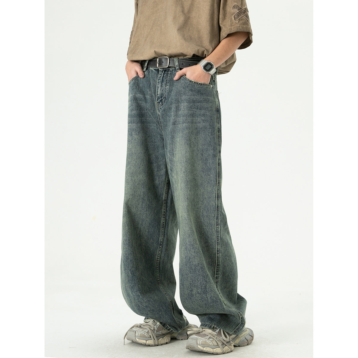 Retro Tattered Jeans Loose Wide Leg Denim Trousers