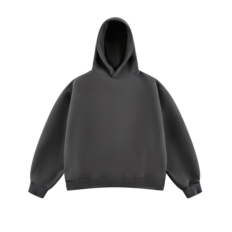 Short Wide Fleece Hooded Sweatshirt For Men And Women In American Solid Color