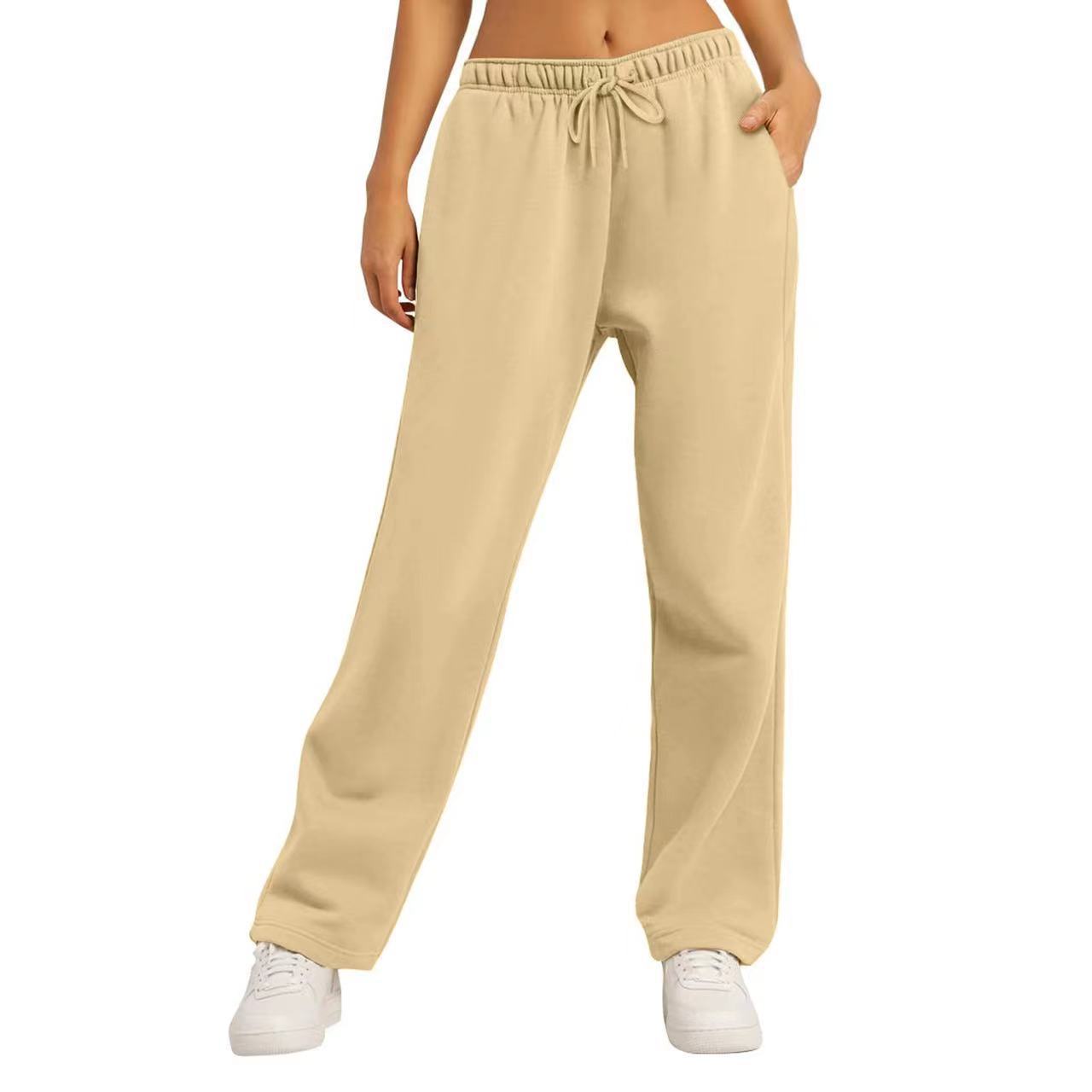 Same Style Solid Color Casual Loose Fleece-lined Trousers