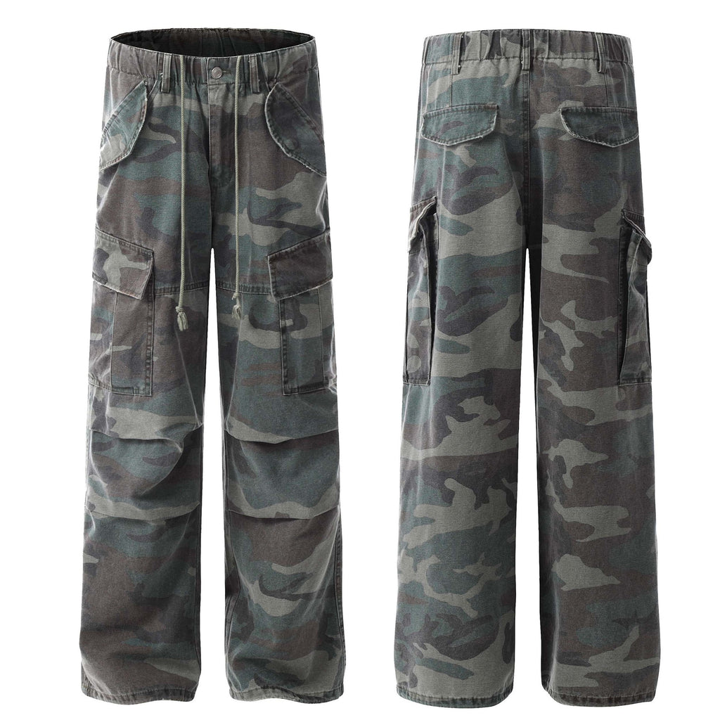 American Retro Mechanical Pleated Multi-pocket Camouflage Denim Men's And Women's Work Clothes